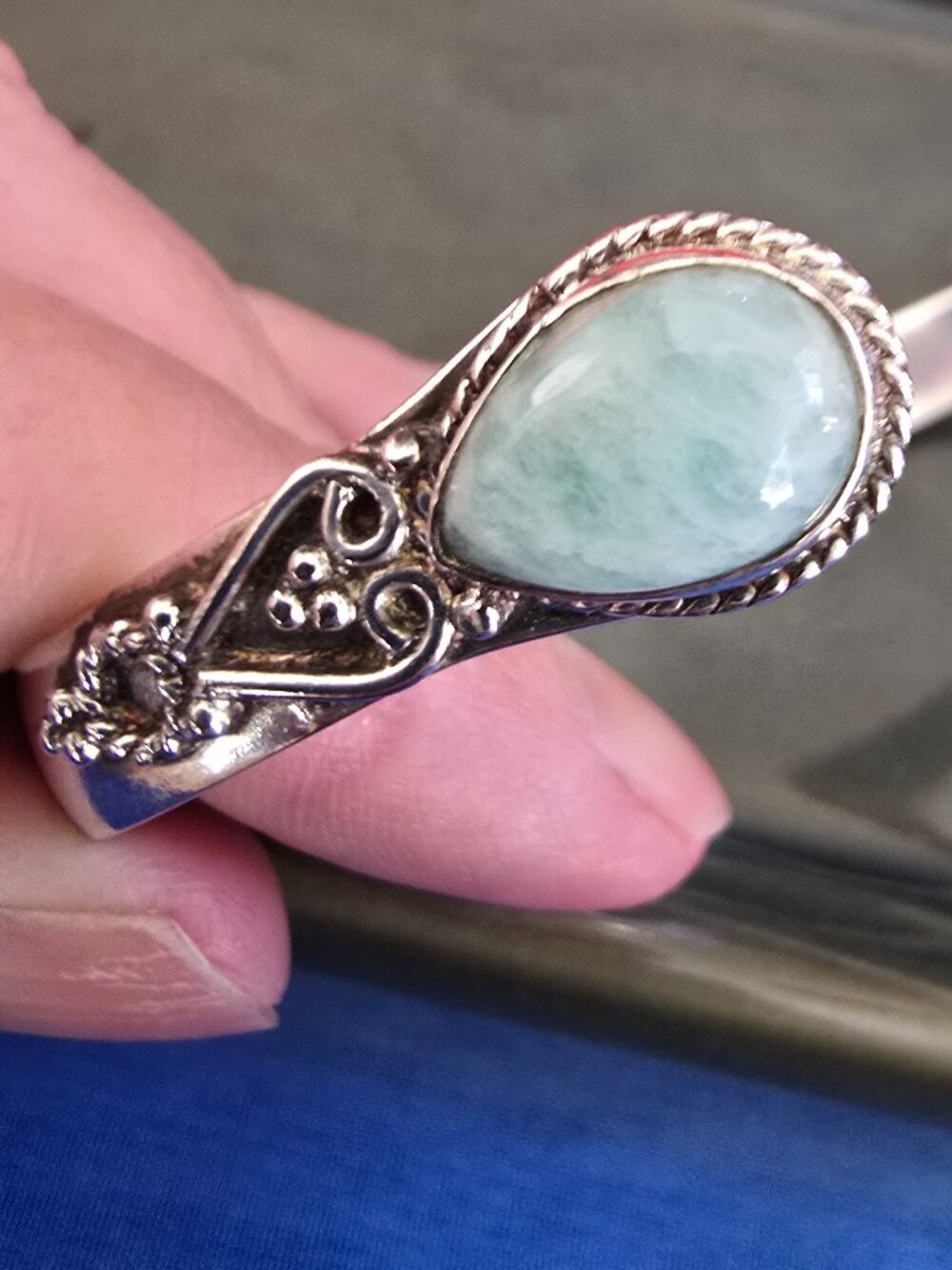 925 Sterling Silver Amazonite Cuff Bangle Bracelet | Boho Artisan - Picture 6 of 13